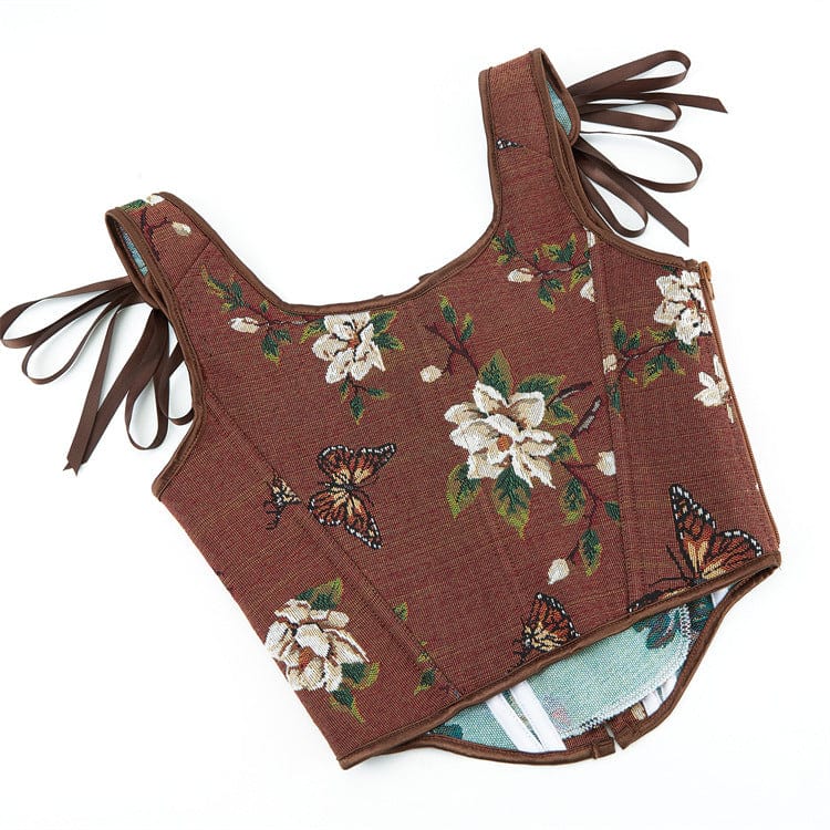 Kobine Women's Gothic Flower&Butterfly Jacquard Lace-up Bustier