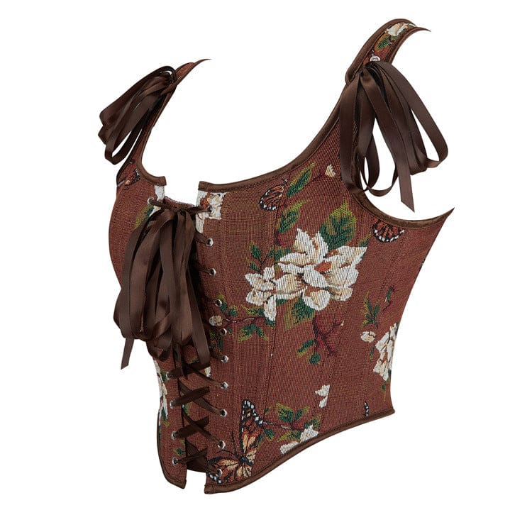 Kobine Women's Gothic Flower&Butterfly Jacquard Lace-up Bustier