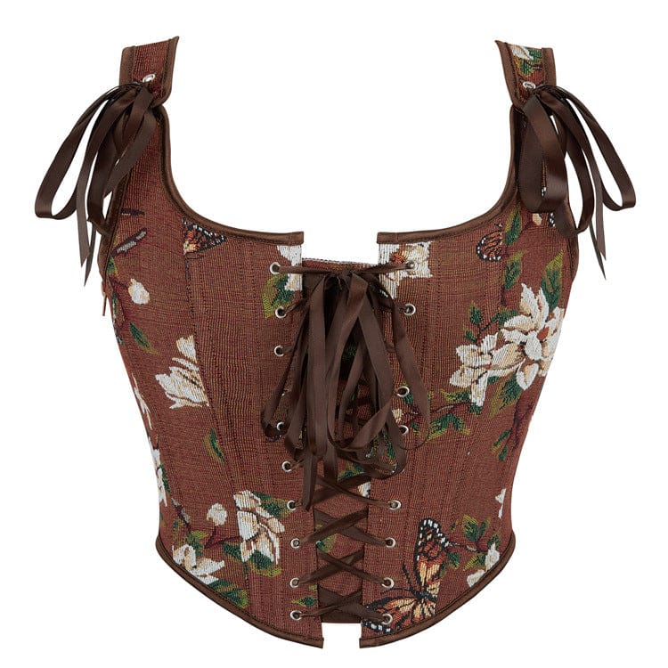 Kobine Women's Gothic Flower&Butterfly Jacquard Lace-up Bustier
