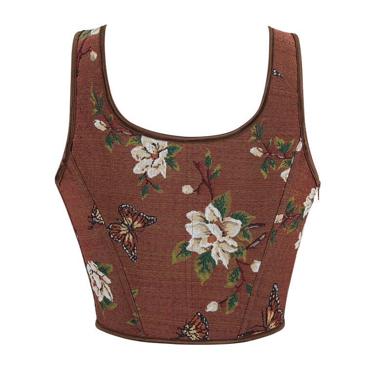 Kobine Women's Gothic Flower&Butterfly Jacquard Lace-up Bustier