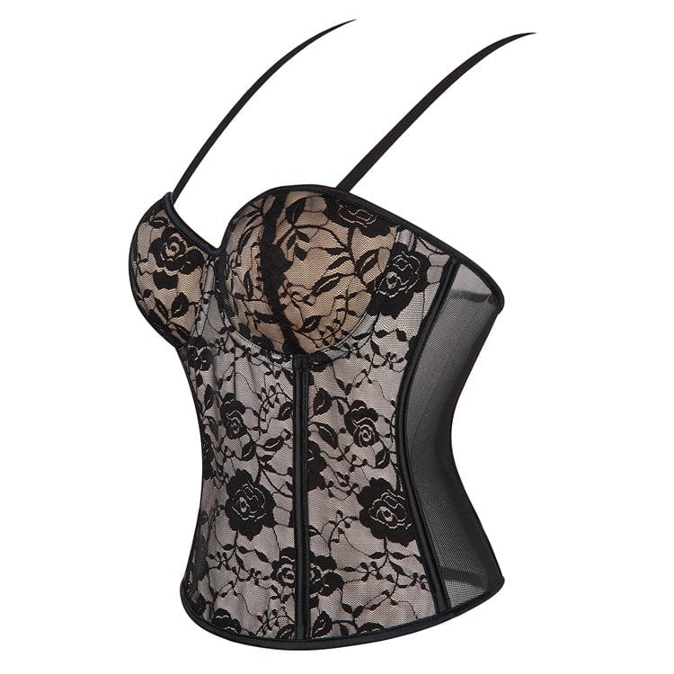 Kobine Women's Gothic Flower Printed Suspender Overbust Corset