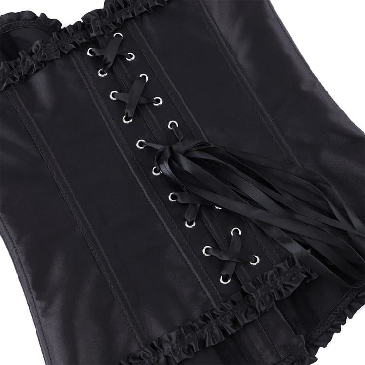 Kobine Women's Gothic Frilled Trim Lace-up Overbust Corset