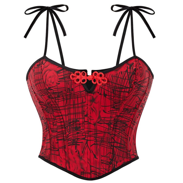 Kobine Women's Gothic Frog Graffiti Printed Lace-up Overbust Corset