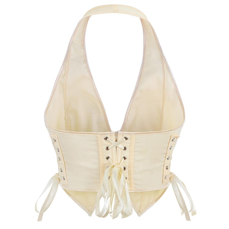 Kobine Women's Gothic Halterneck Lace-up Zip Bustier