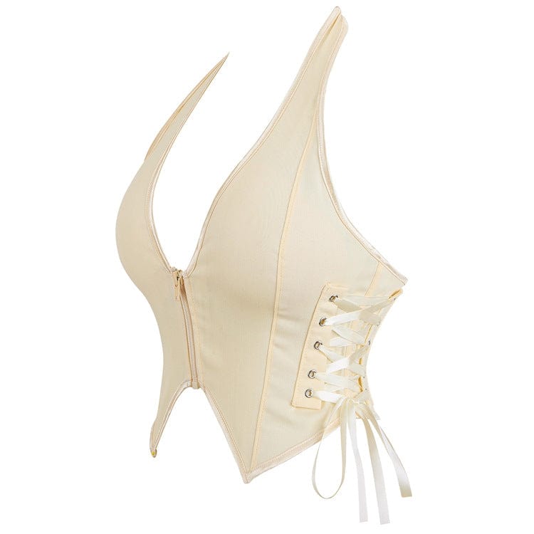 Kobine Women's Gothic Halterneck Lace-up Zip Bustier