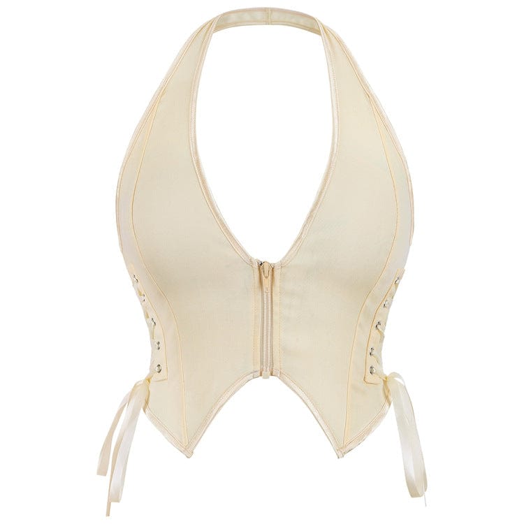 Kobine Women's Gothic Halterneck Lace-up Zip Bustier