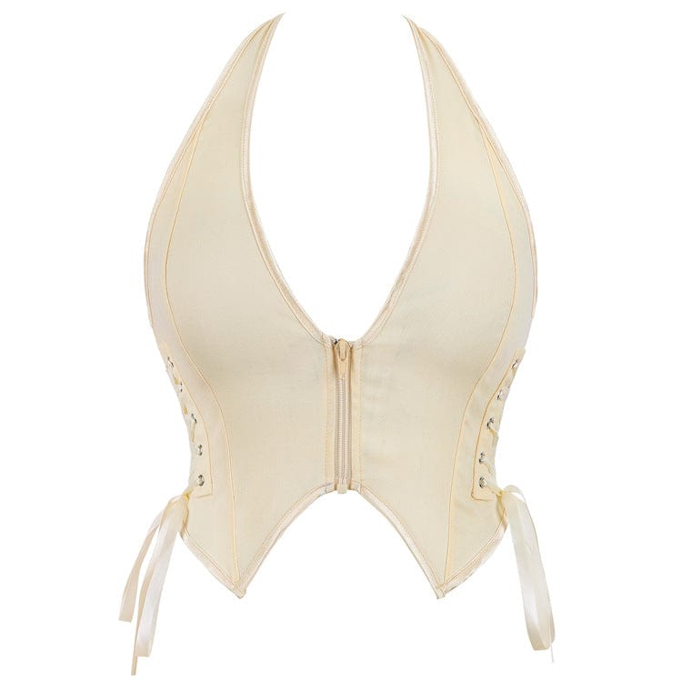 Kobine Women's Gothic Halterneck Lace-up Zip Bustier