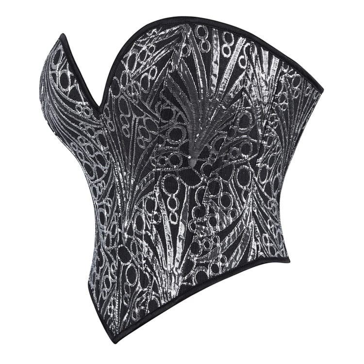 Kobine Women's Gothic Heart V Plunge Jacquard Lace-Up Overbust Corset