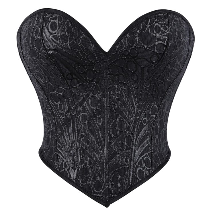 Kobine Women's Gothic Heart V Plunge Jacquard Lace-Up Overbust Corset
