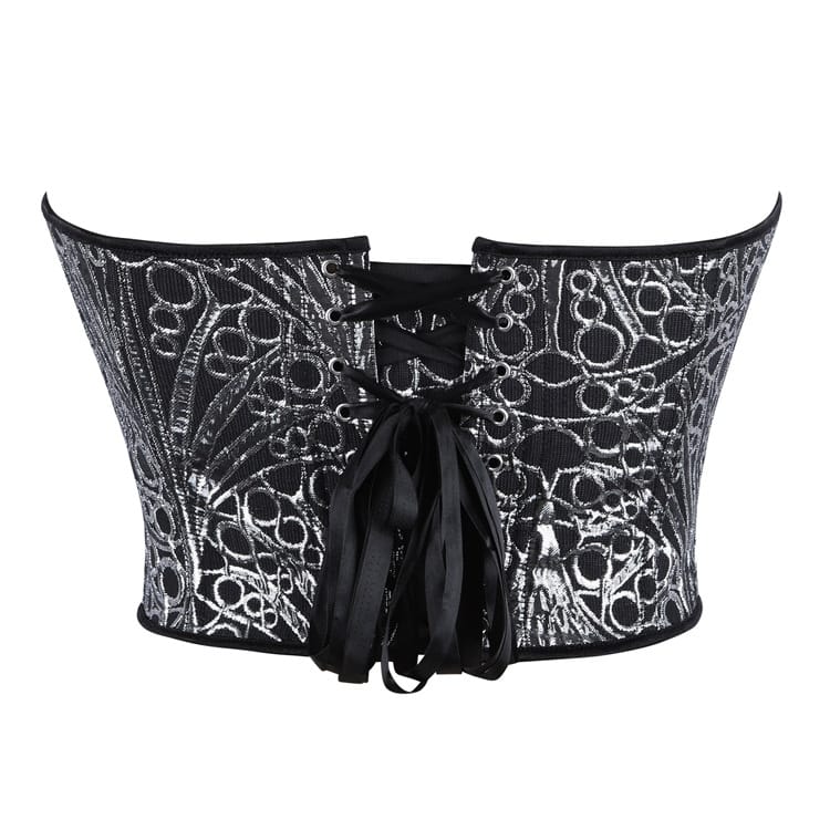Kobine Women's Gothic Heart V Plunge Jacquard Lace-Up Overbust Corset