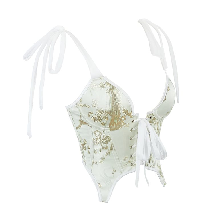 Kobine Women's Gothic Irregular Embroidered Lace-up Overbust Corset