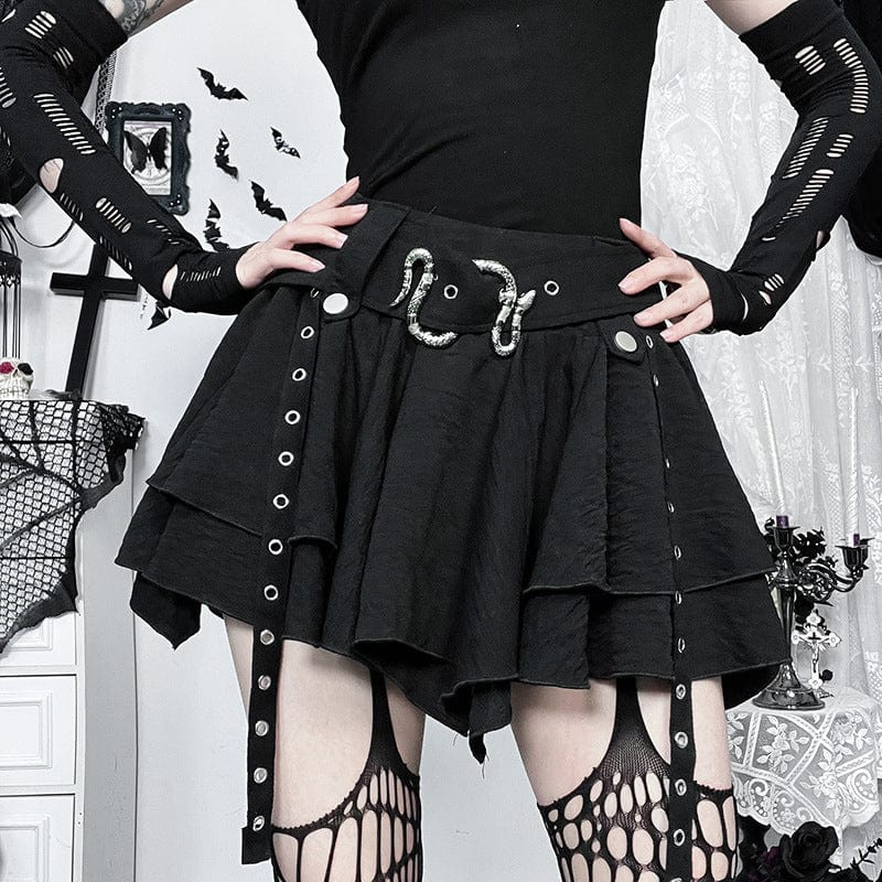 Kobine Women's Gothic Irregular Eyelet Strap Skirt