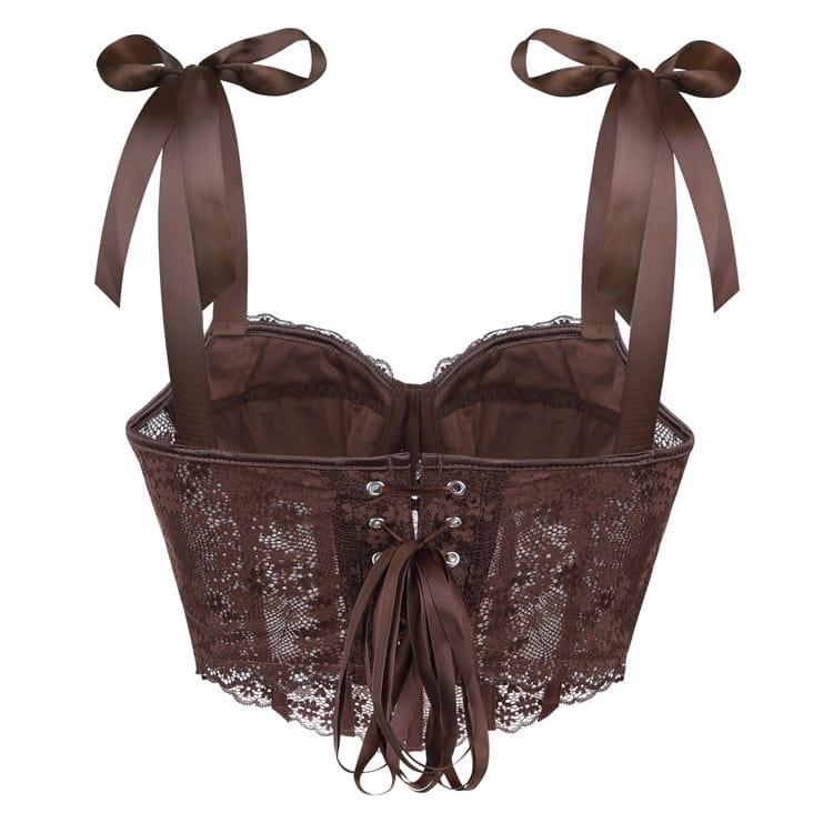 Kobine Women's Gothic Irregular Floral Lace Strap Overbust Corset