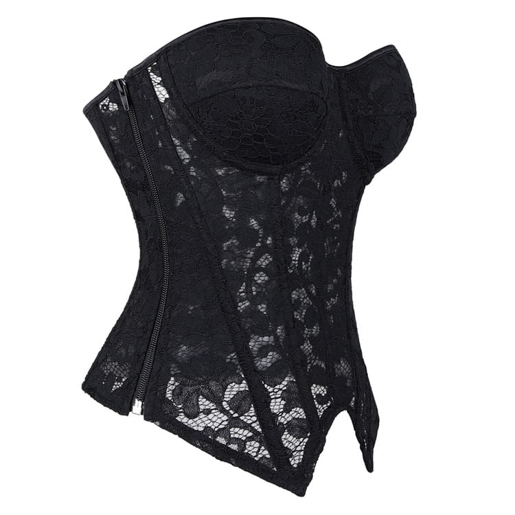 Kobine Women's Gothic Irregular Floral Mesh Overbust Corset