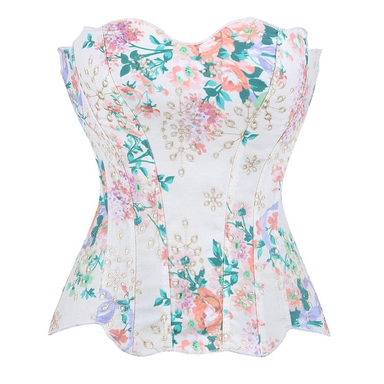 Kobine Women's Gothic Irregular Floral Printed Overbust Corset