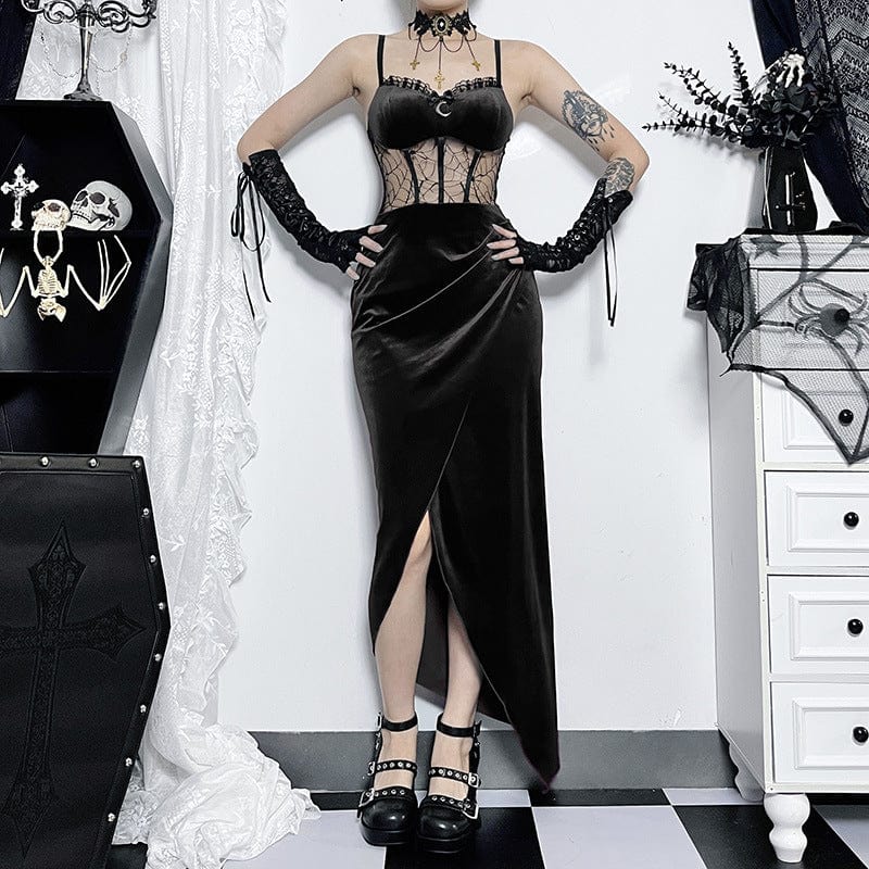 Kobine Women's Gothic Irregular Hem Velvet Slip Dress