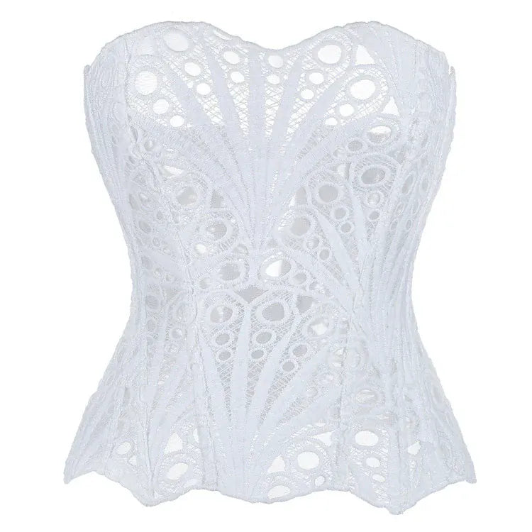 Kobine Women's Gothic Irregular Lace Sheer Overbust Corset