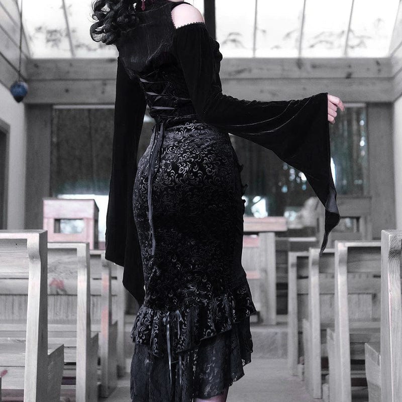Kobine Women's Gothic Jacquard Irregular Hem Wrapped Skirt