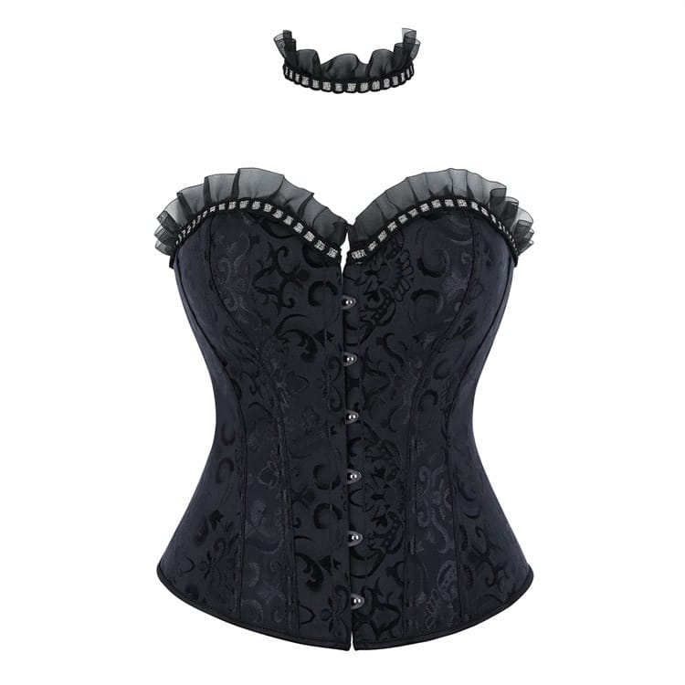 Kobine Women's Gothic Jacquard Lace-up Overbust Corset with Choker