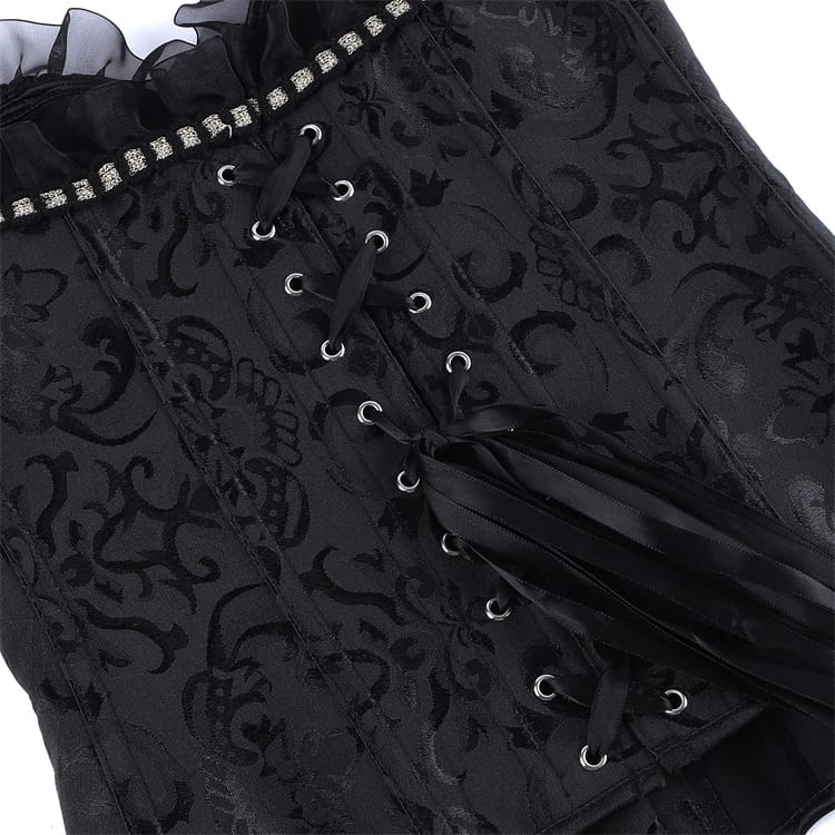 Kobine Women's Gothic Jacquard Lace-up Overbust Corset with Choker