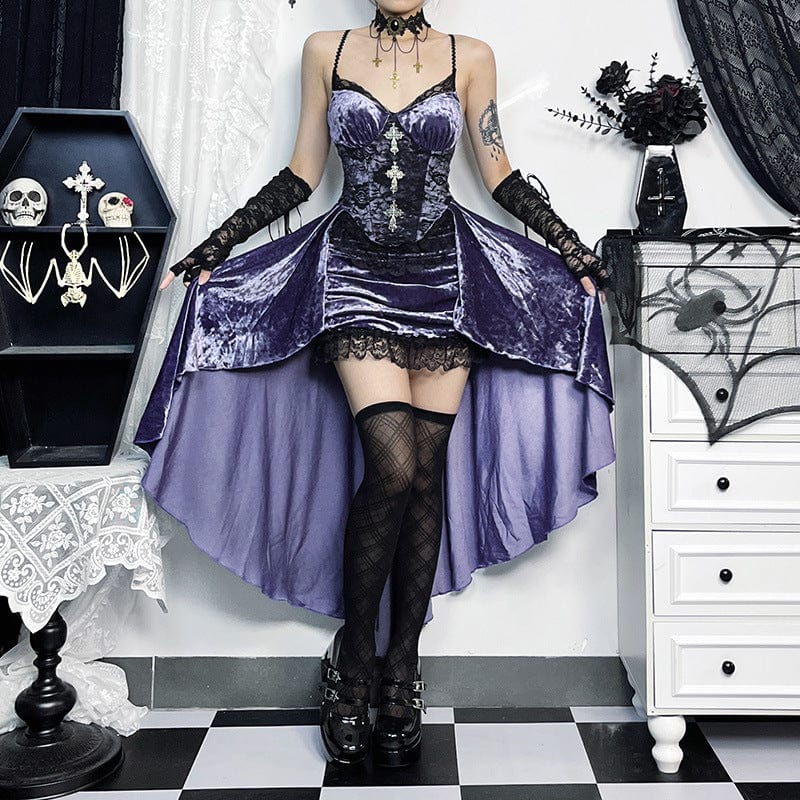 Kobine Women's Gothic Lace Irregular Hem Dress