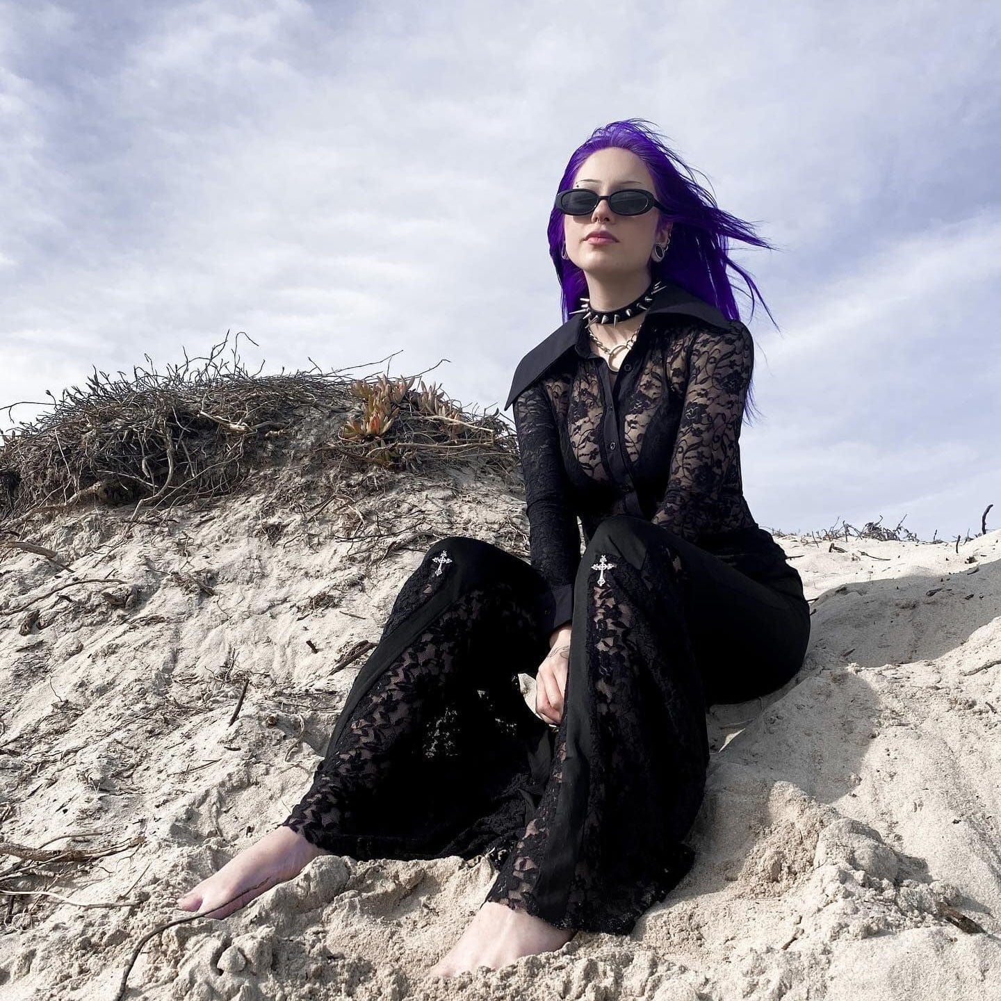 Kobine Women's Gothic Lace Splice Flared Pants