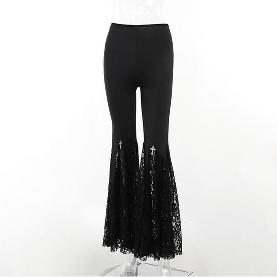 Kobine Women's Gothic Lace Splice Flared Pants