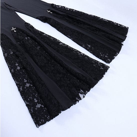 Kobine Women's Gothic Lace Splice Flared Pants