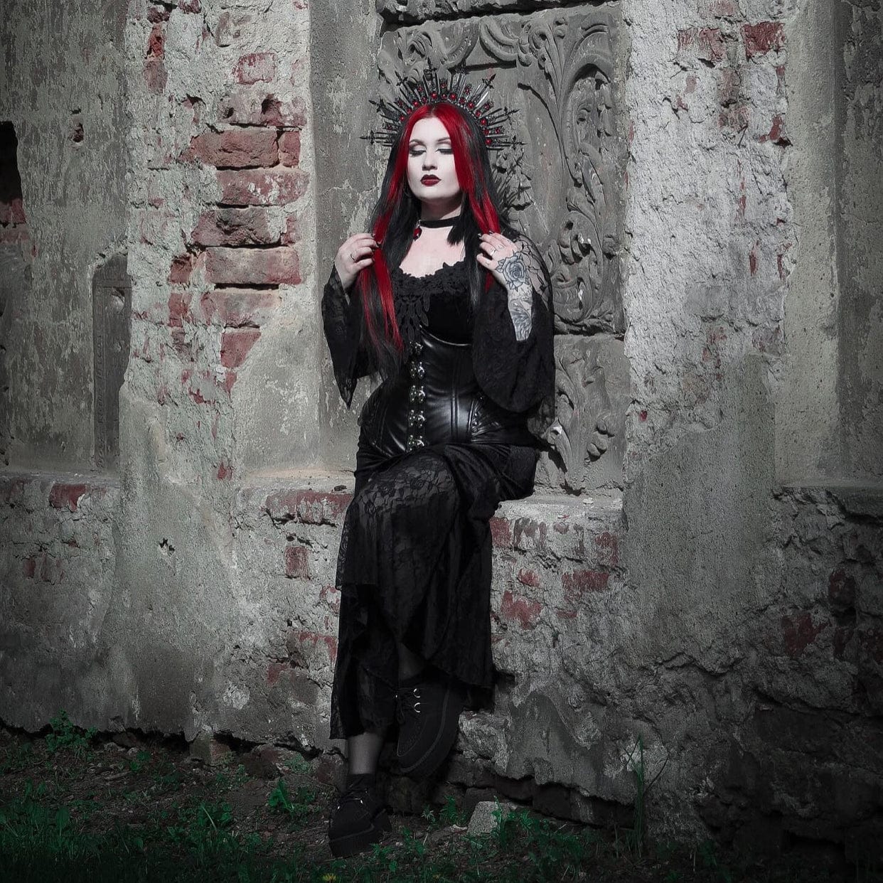 Kobine Women's Gothic Lace Splice Split Fishtail Dress