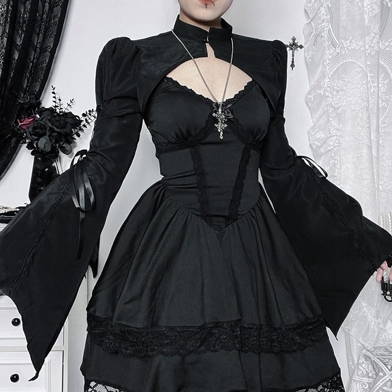 Kobine Women's Gothic Lace-up Flare Sleeved Cape