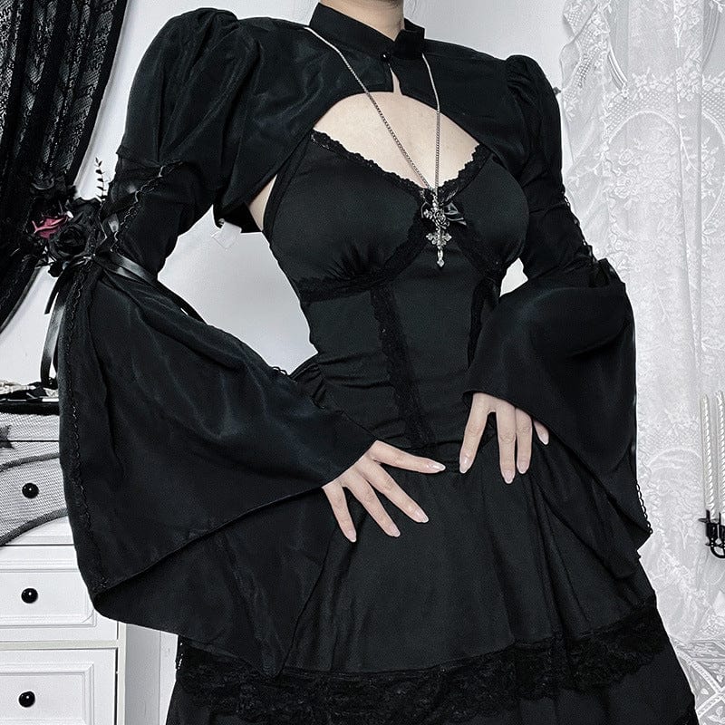 Kobine Women's Gothic Lace-up Flare Sleeved Cape