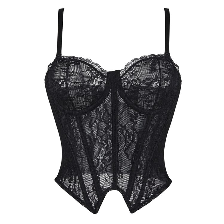 Kobine Women's Gothic Lace-up Floral Mesh Sheer Overbust Corset