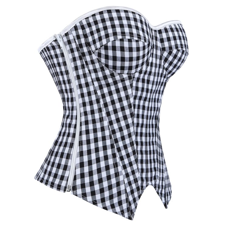 Kobine Women's Gothic Lace-up Irregular Plaid Overbust Corset