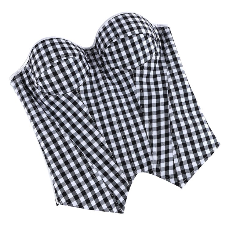 Kobine Women's Gothic Lace-up Irregular Plaid Overbust Corset
