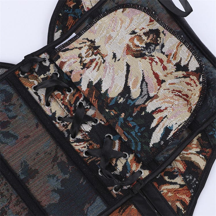 Kobine Women's Gothic Lace-up Jacquard Overbust Corset