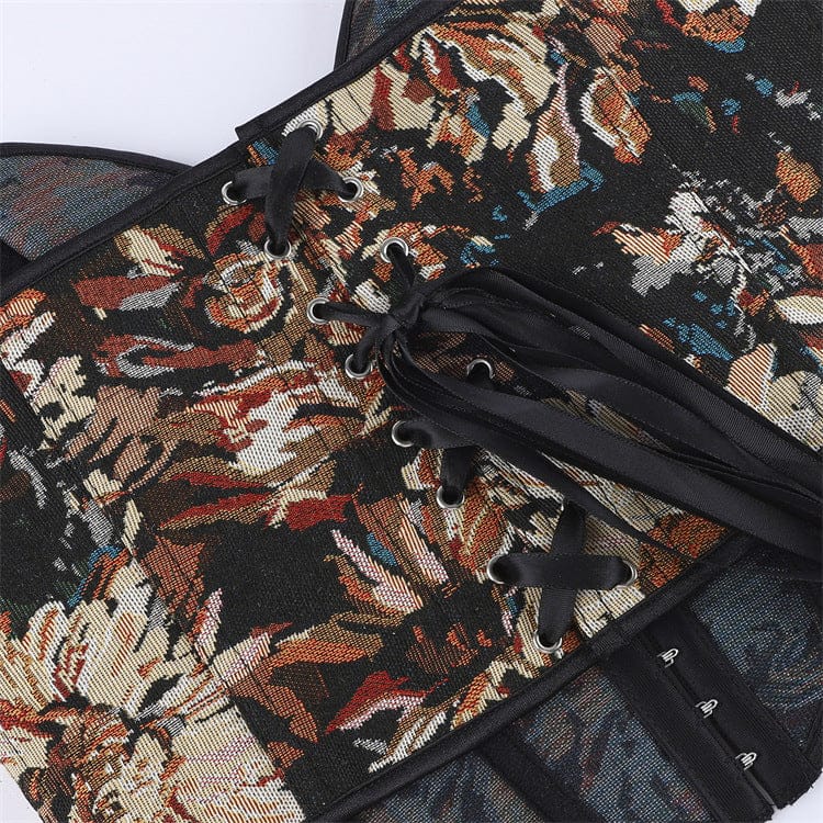 Kobine Women's Gothic Lace-up Jacquard Overbust Corset