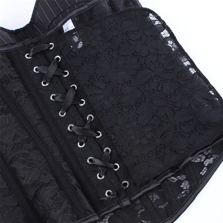 Kobine Women's Gothic Lace-up Pinstripe Floral Lace Overbust Corset