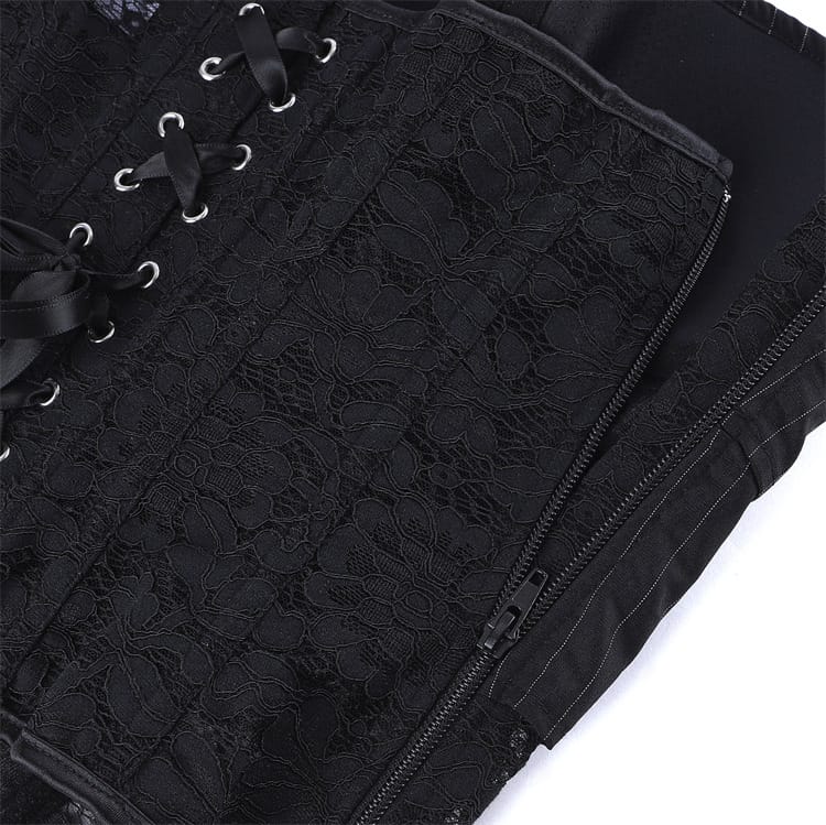 Kobine Women's Gothic Lace-up Pinstripe Floral Lace Overbust Corset