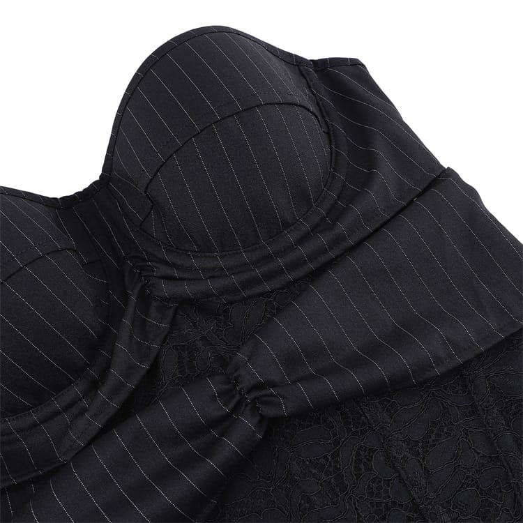 Kobine Women's Gothic Lace-up Pinstripe Floral Lace Overbust Corset