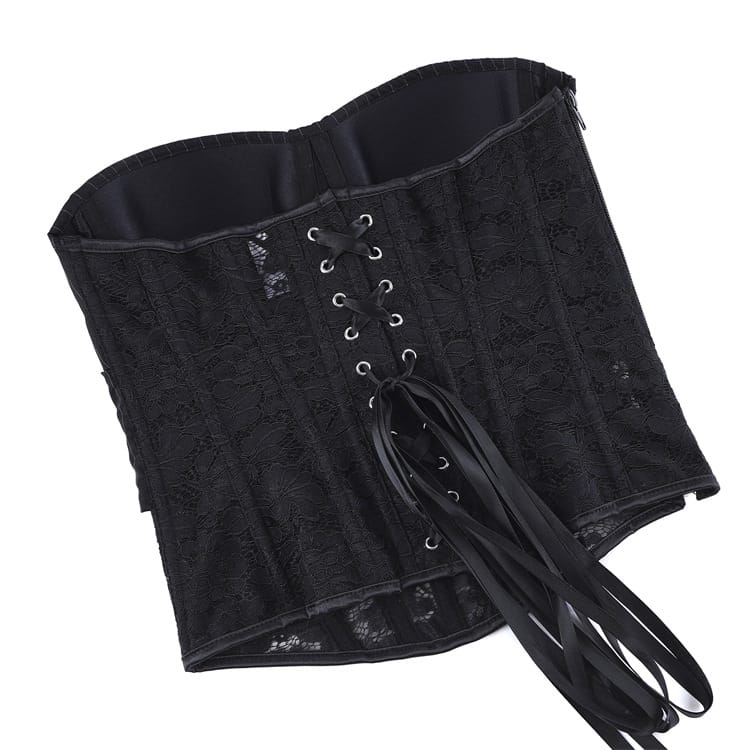Kobine Women's Gothic Lace-up Pinstripe Floral Lace Overbust Corset
