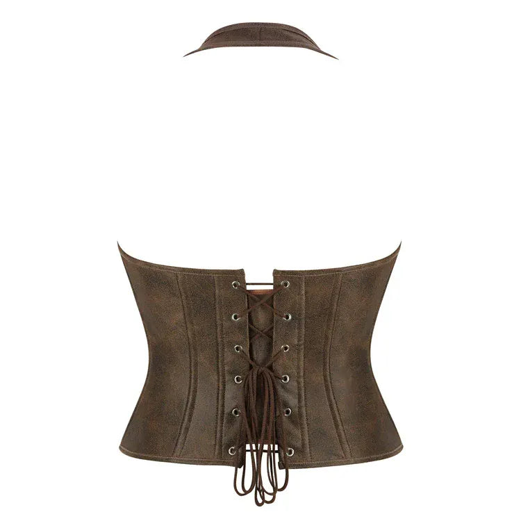 Kobine Women's Gothic Lace-up Zip Halterneck Overbust Corset