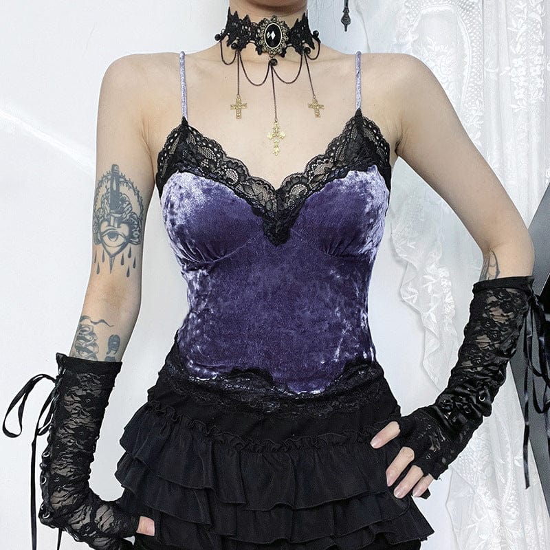Kobine Women's Gothic Lace Velvet Tank Top