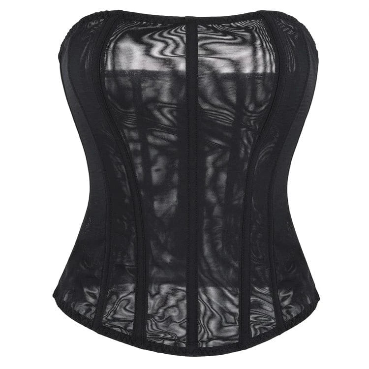 Kobine Women's Gothic Mesh Sheer Zip Overbust Corset