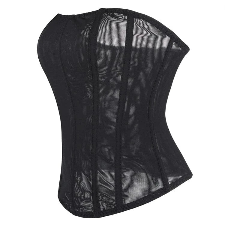 Kobine Women's Gothic Mesh Sheer Zip Overbust Corset