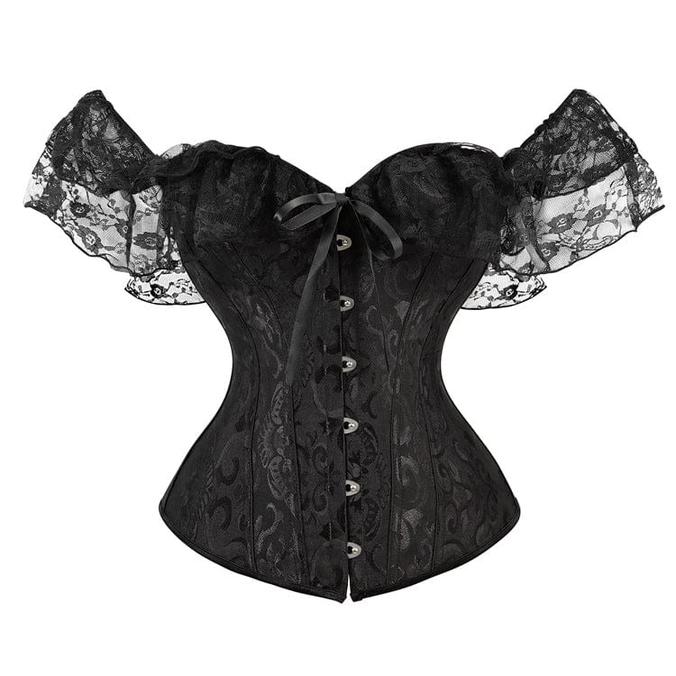 Kobine Women's Gothic Mesh Sleeved Lace Floral Overbust Corsets