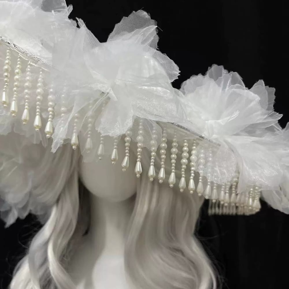 Kobine Women's Gothic Organza Floral Wide Brim Hat