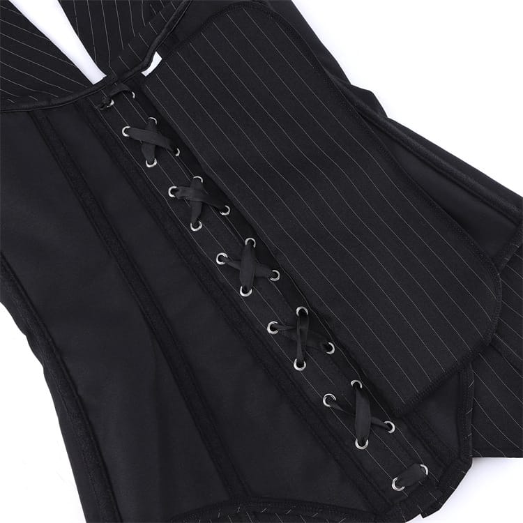 Kobine Women's Gothic Pinstripe Halterneck Zip Overbust Corset