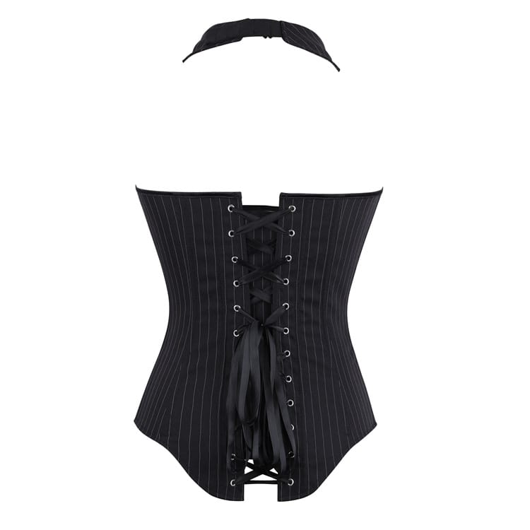 Kobine Women's Gothic Pinstripe Halterneck Zip Overbust Corset
