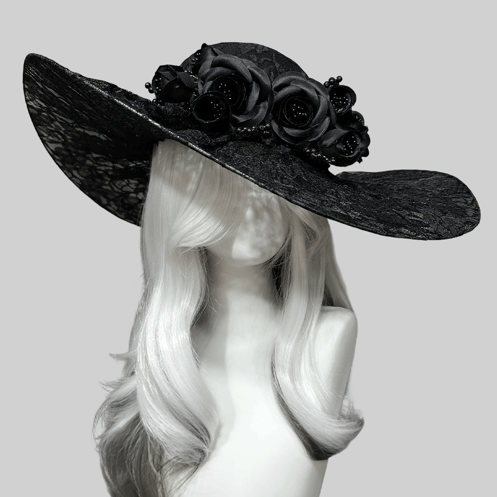Kobine Women's Gothic Rose Beaded Wide Brim Hat