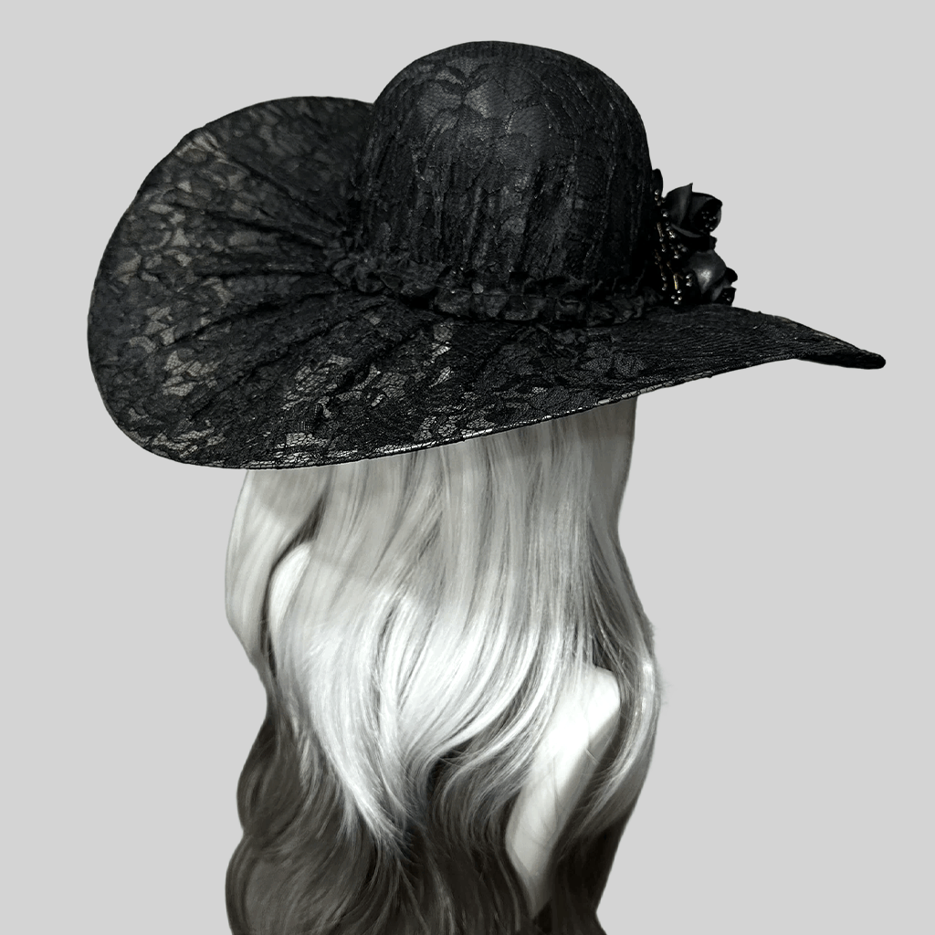 Kobine Women's Gothic Rose Beaded Wide Brim Hat